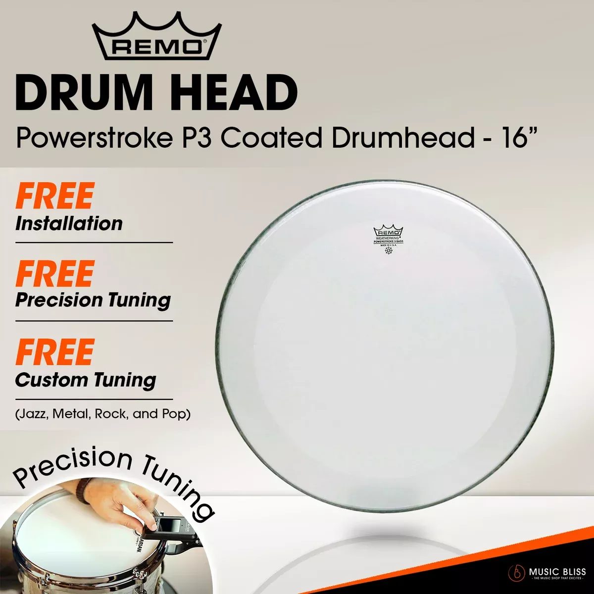 Remo Powerstroke P3 Coated Drumhead – 16″ [Free In-Store Installation]