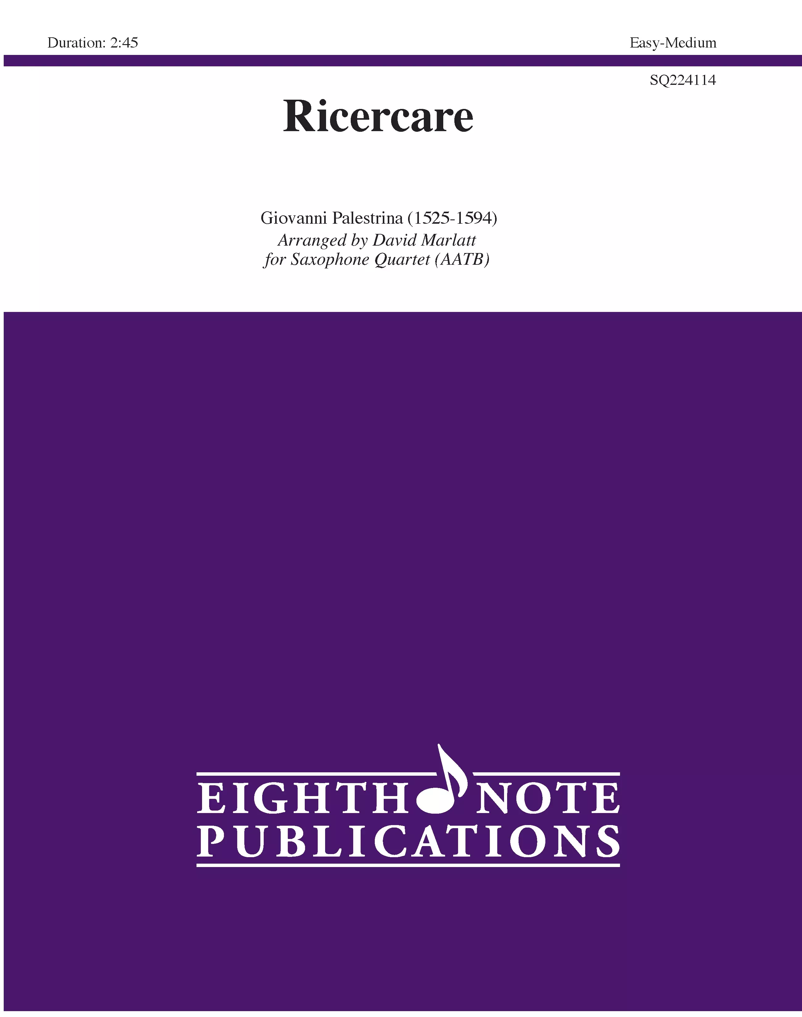 Ricercare: Saxophone Quartet, Conductor Score & Parts
