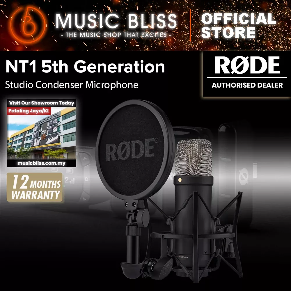 Rode NT1 5th Generation Condenser Microphone with SM6 Shockmount and Pop Filter - Black