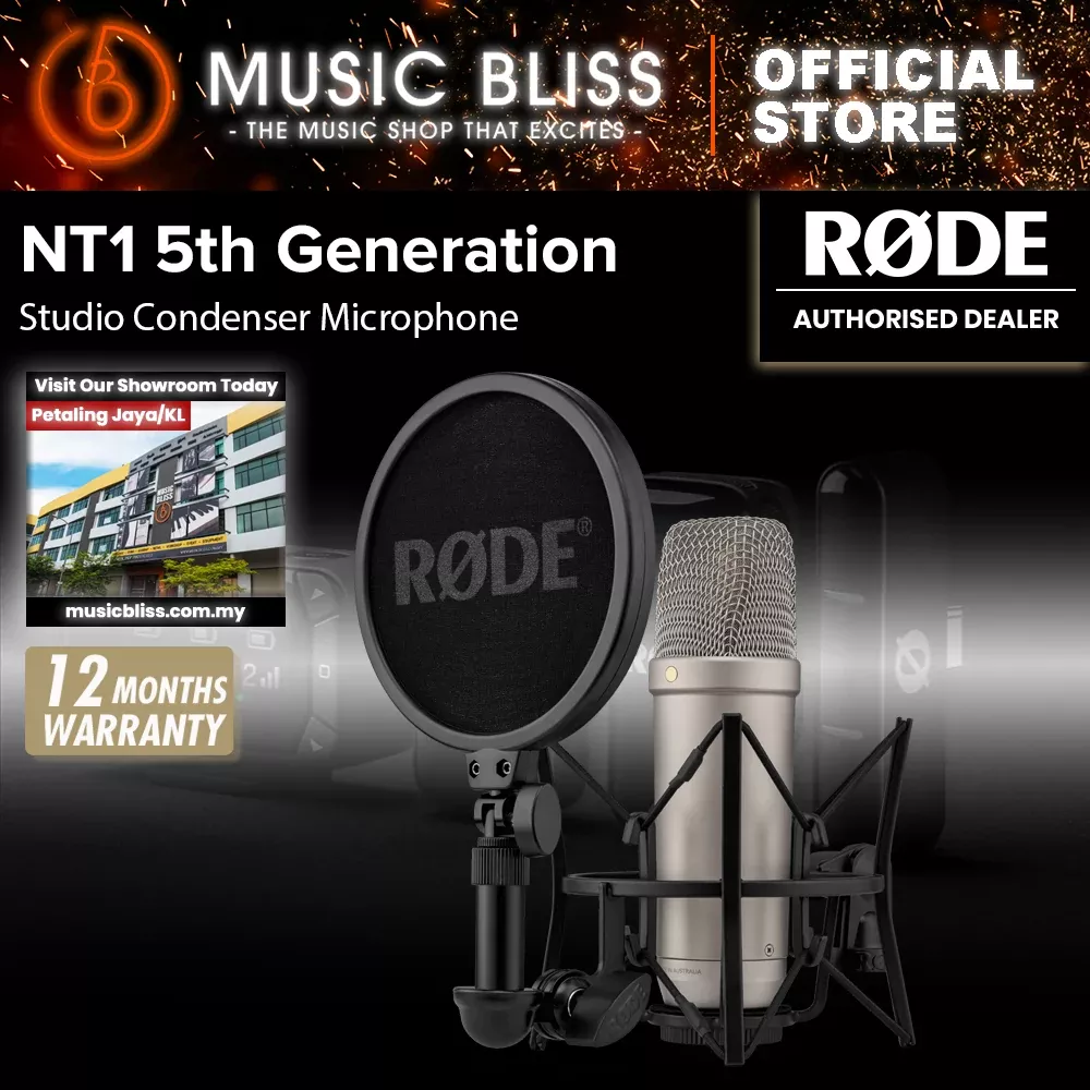 Rode NT1 5th Generation Condenser Microphone with SM6 Shockmount and Pop Filter – Nickel