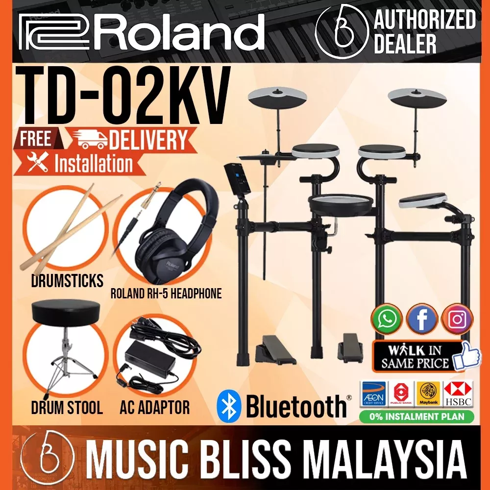 Roland TD-02KV V-Drums Electronic Drum Set with Headphone, Drum Throne and Drumsticks