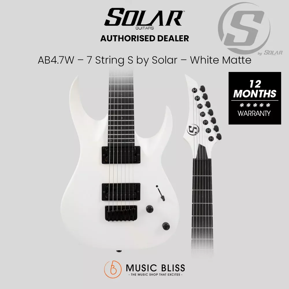 S by Solar AB4.7W 7-String Electric Guitar – White Matte