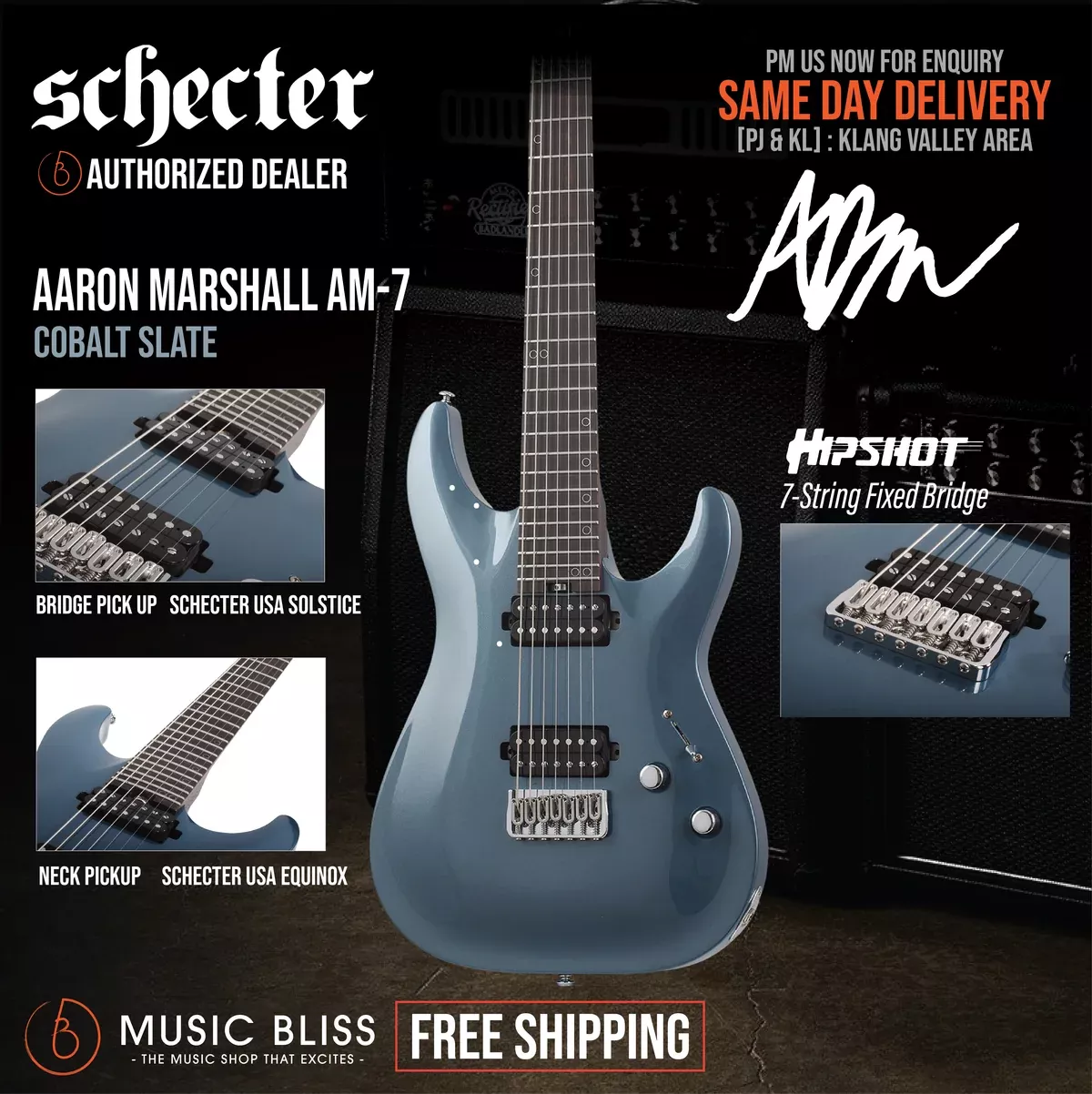 Schecter Aaron Marshall AM-7 7-string Electric Guitar – Cobalt Slate