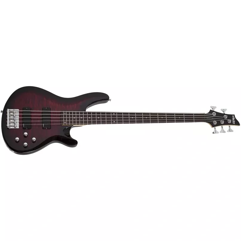 Schecter C-5 Plus 5-String Electric Bass, See Through Cherry Burst 594-SHC