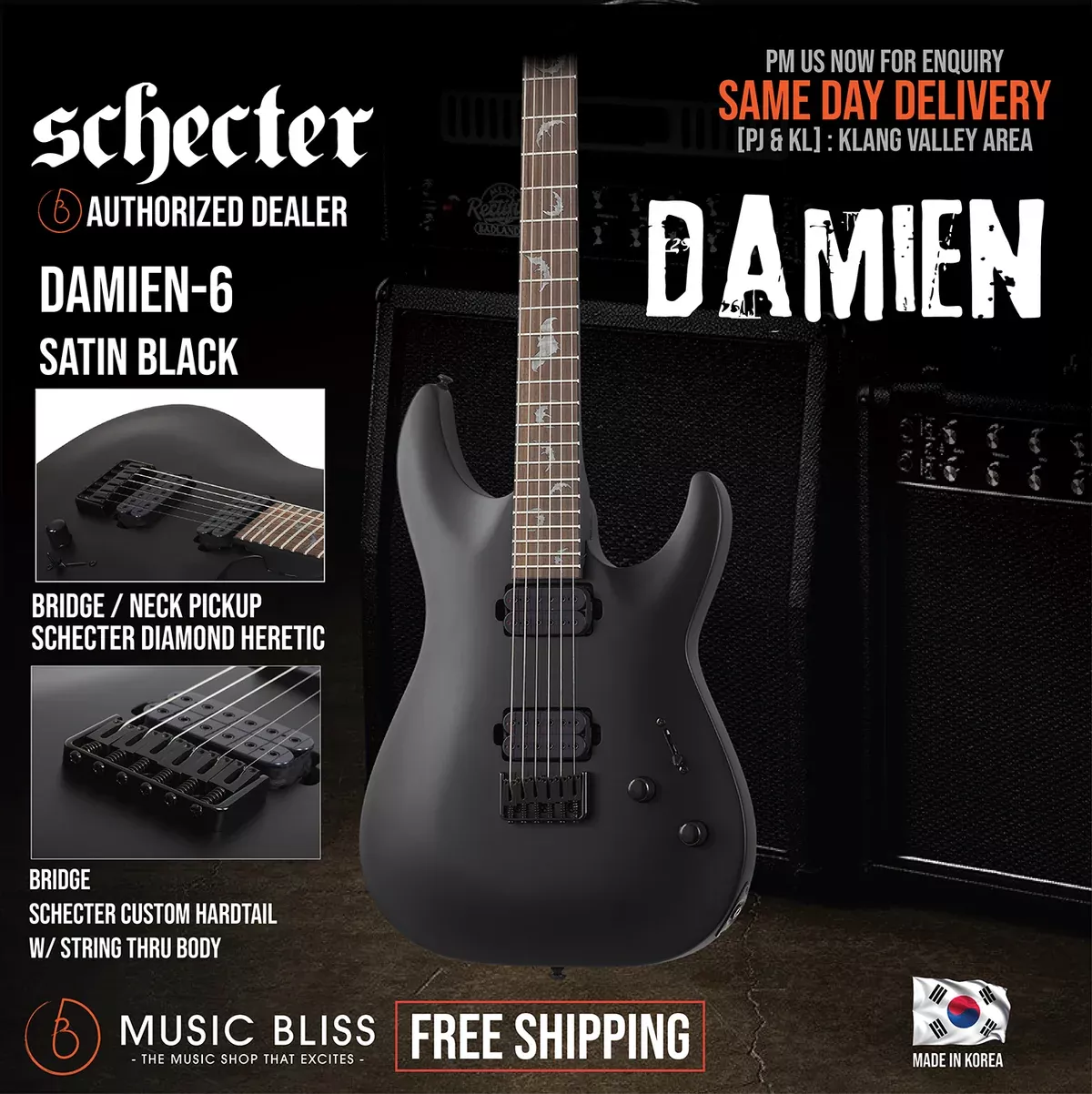 Schecter Damien-6 Electric Guitar - Satin Black