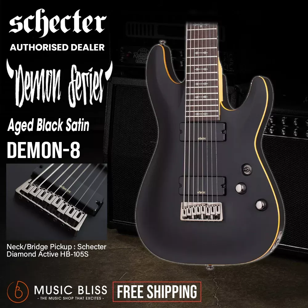 Schecter Demon-8 Electric Guitar – Aged Black Satin