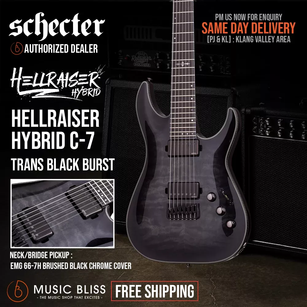 Schecter Hellraiser Hybrid C-7 Electric Guitar – Trans Black Burst