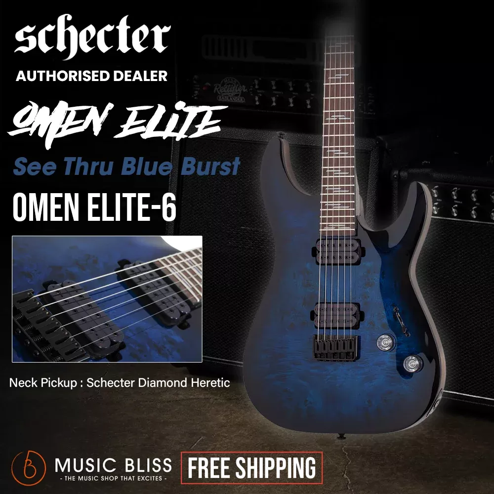 Schecter Omen Elite-6 Electric Guitar – See Thru Blue Burst