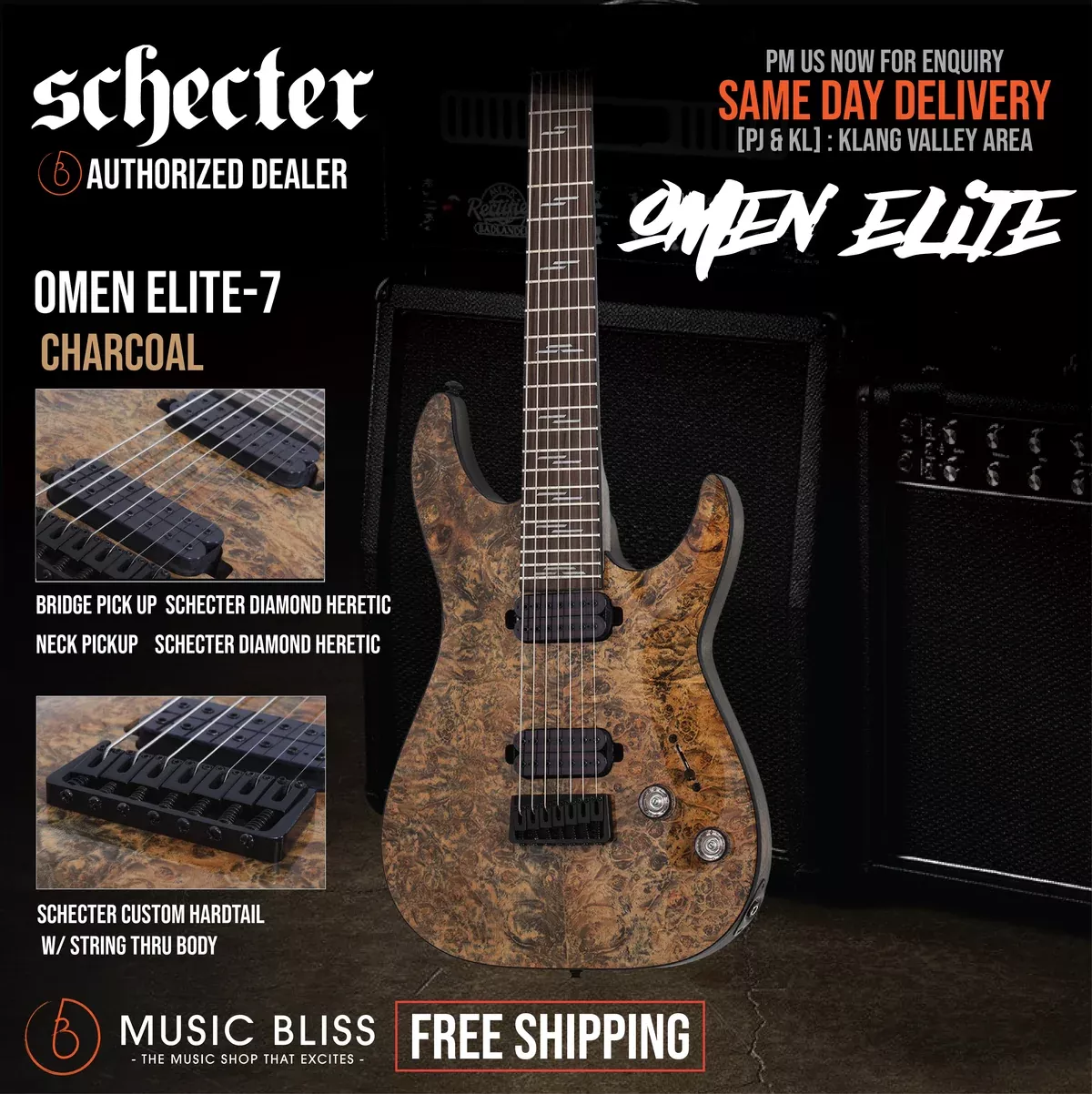 Schecter Omen Elite-7 Electric Guitar - Charcoal