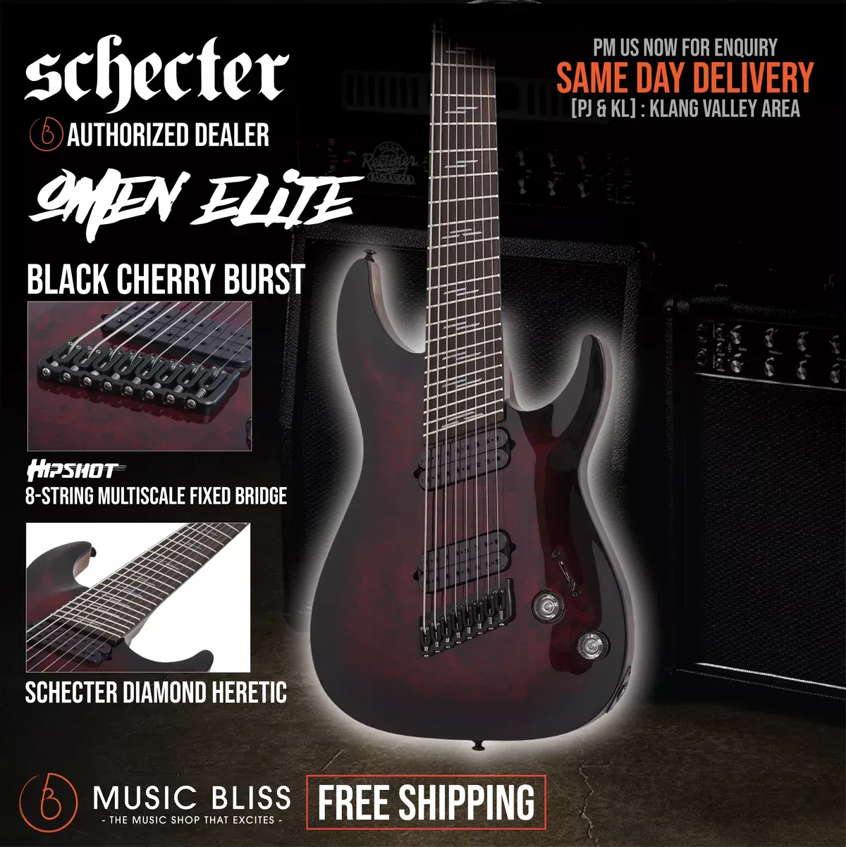 Schecter Omen Elite-8 Multiscale 8-string Electric Guitar - Black Cherry Burst