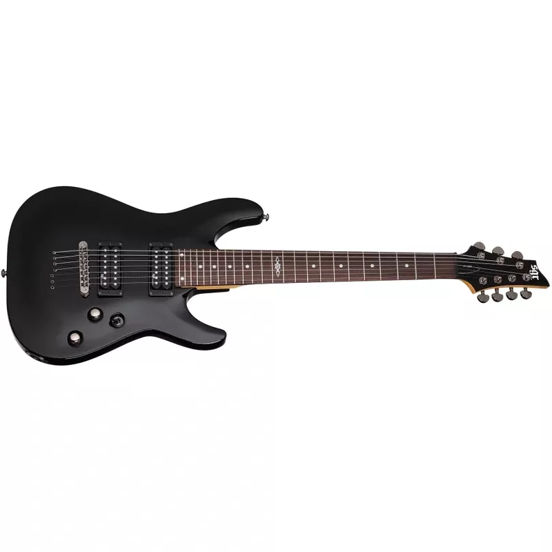 Schecter SGR Series C-7-SGR-BLK Gloss Black 7 String Guitar with SGR Pickups and Gigbag 3814-SHC