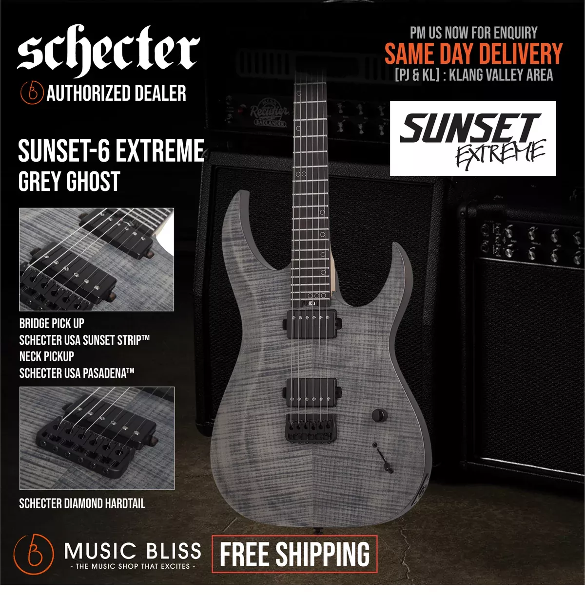 Schecter Sunset-6 Extreme Electric Guitar – Grey Ghost