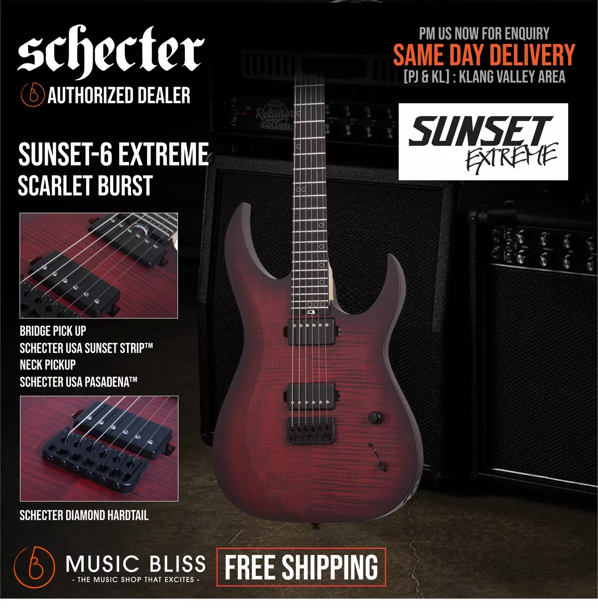 Schecter Sunset-6 Extreme Electric Guitar – Scarlet Burst