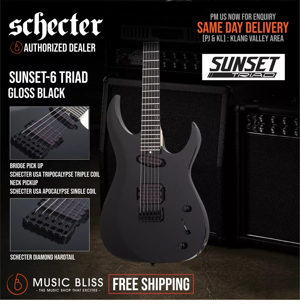 Schecter Sunset-6 Triad Electric Guitar – Gloss Black