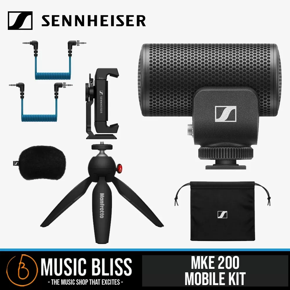 Sennheiser MKE 200 Mobile Kit Ultracompact Camera-Mount Directional Microphone with Smartphone Recording Bundle