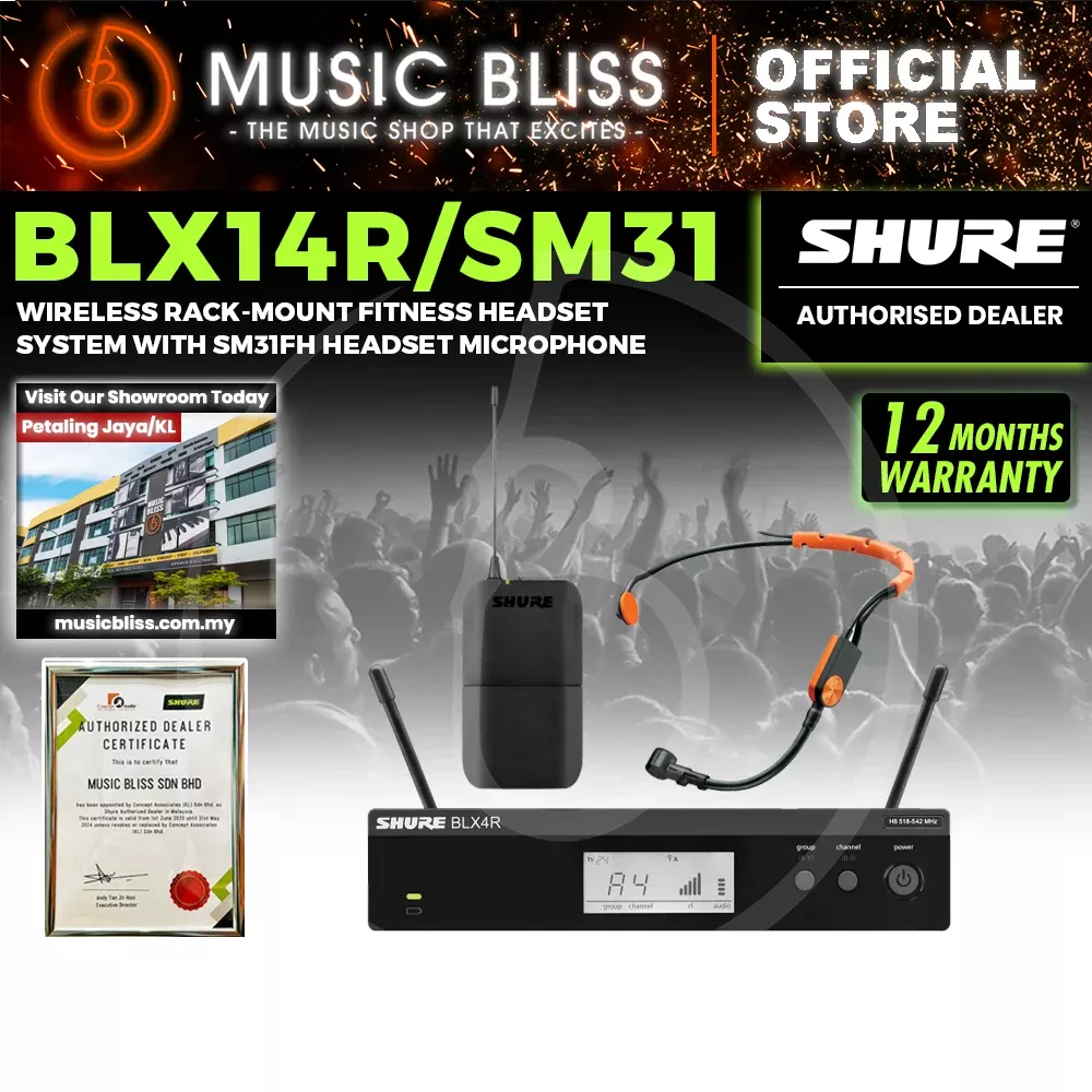 Shure BLX14R/SM31 Wireless Rack-mount Presenter System, BLX4R Wireless Receiver, BLX1 Bodypack Transmitter & SM31FH Headset Microphone