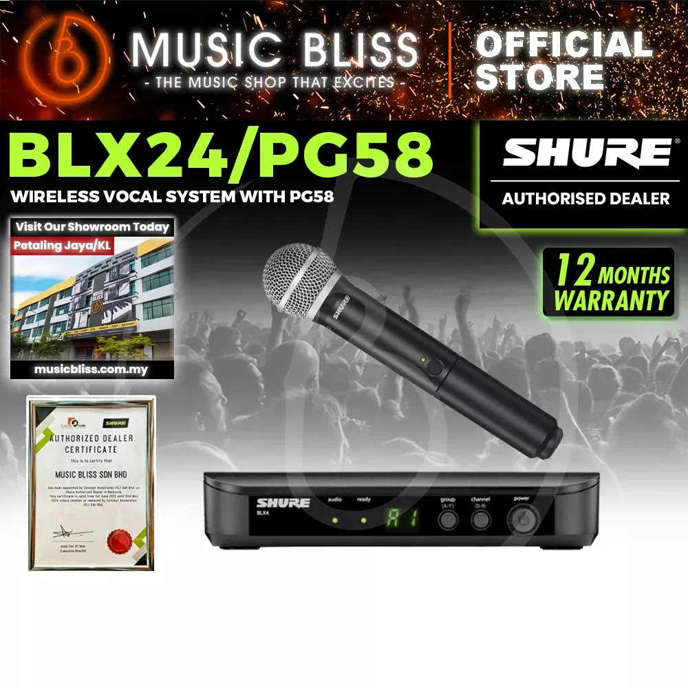 Shure BLX24/PG58 Wireless Handheld Microphone System, BLX4 Receiver & BLX2/PG58 Handheld Transmitter