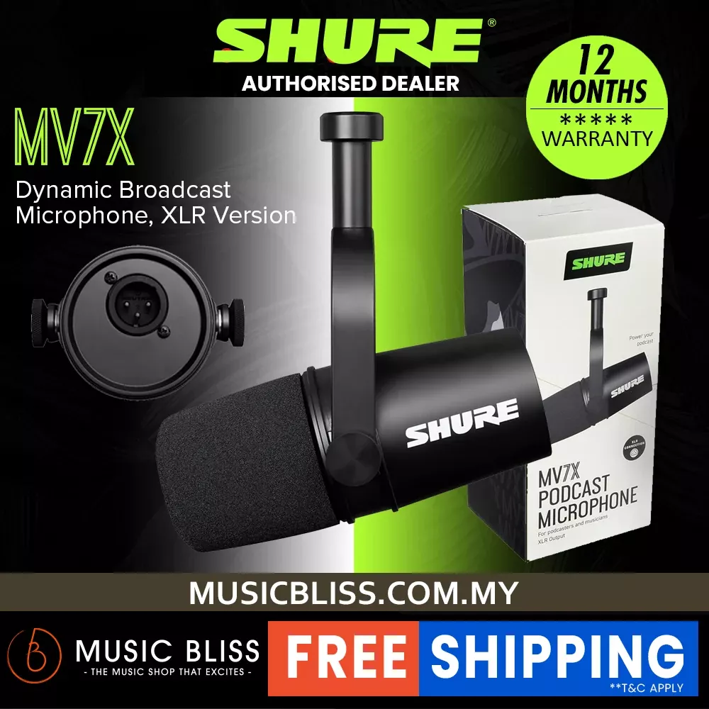 Shure MV7X Dynamic Broadcast Microphone, XLR Version – Black