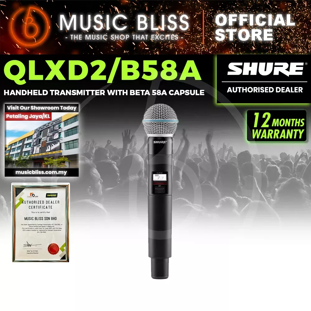Shure QLXD2/BETA58A Wireless Handheld Microphone Transmitter with Beta 58 Capsule