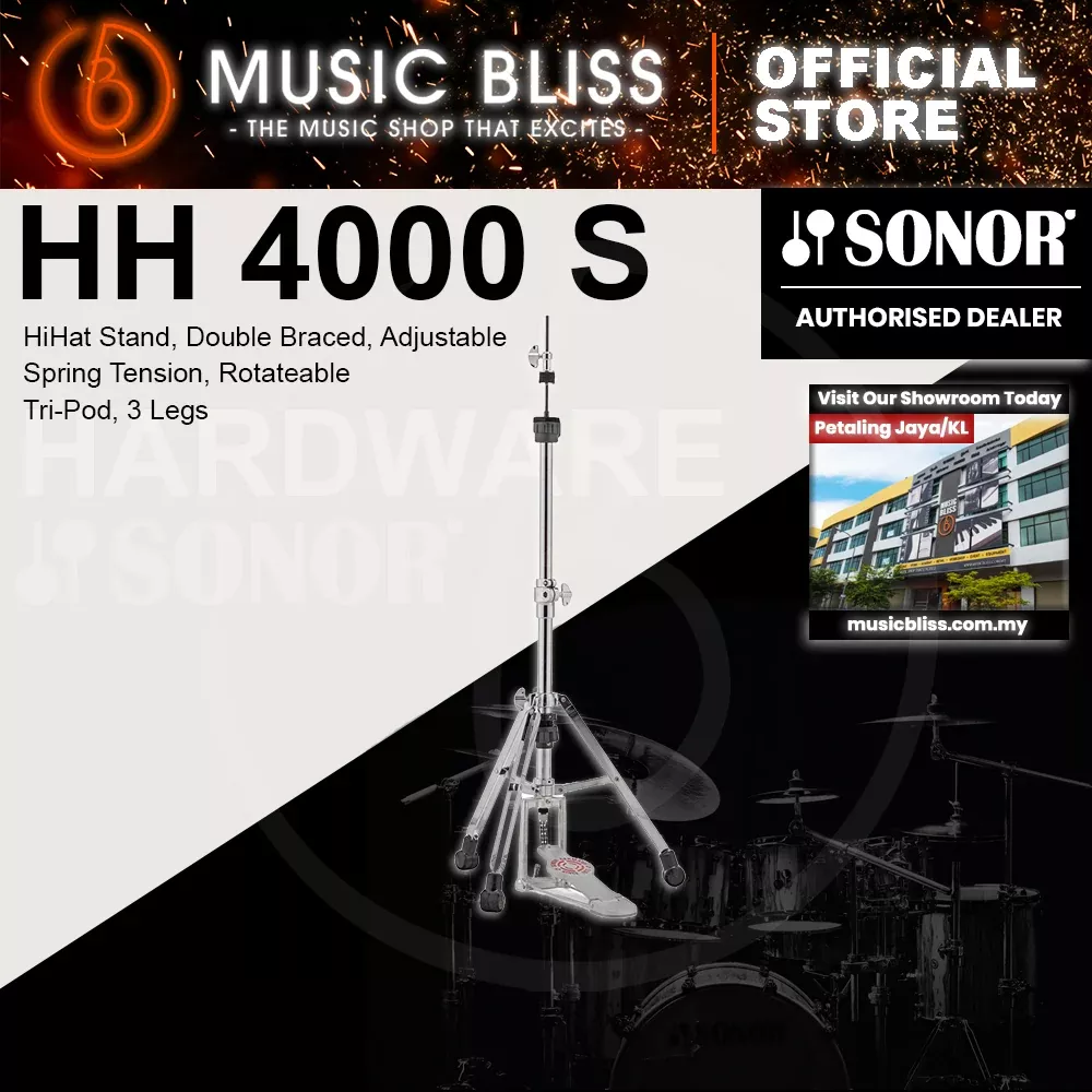 Sonor HH 4000 S HiHat Stand, Double Braced, Adjustable Spring Tension, Rotateable Tri-Pod, 3 Legs