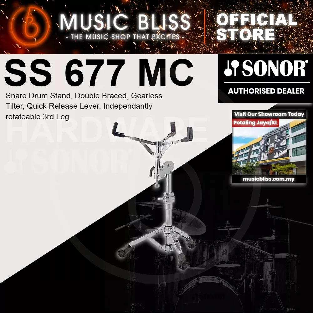 Sonor SS 677 MC Snare Drum Stand, Double Braced, Gearless Tilter, Quick Release Lever, Independantly rotateable 3rd Leg