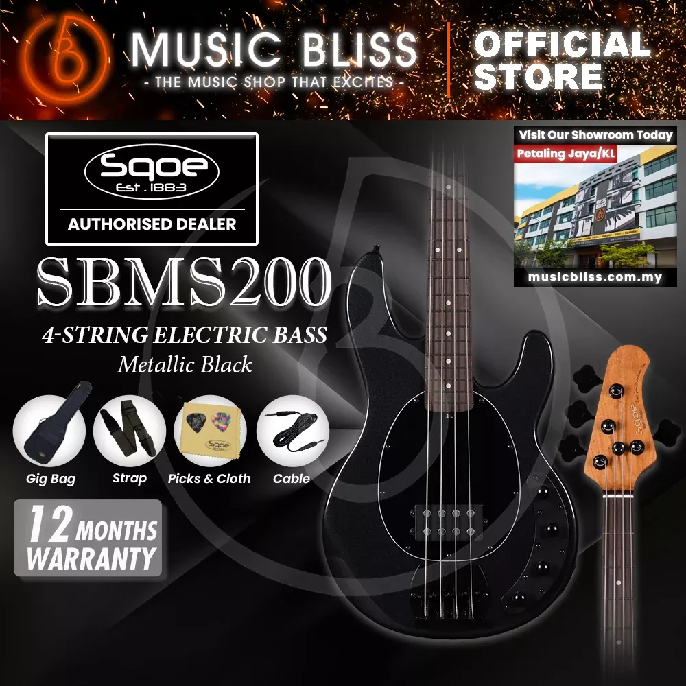SQOE SBMS200 4 String Bass Guitar – Metallic Black