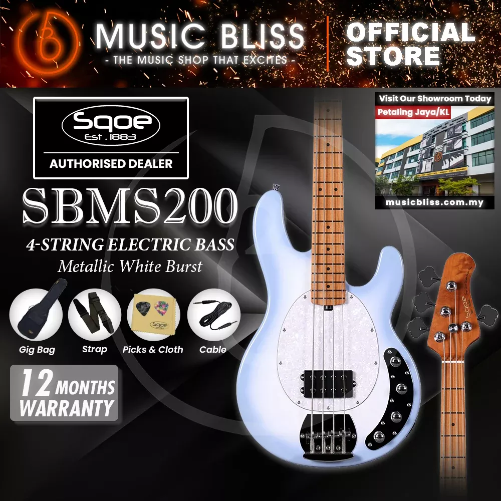 SQOE SBMS200 4 String Bass Guitar – Metallic White Burst