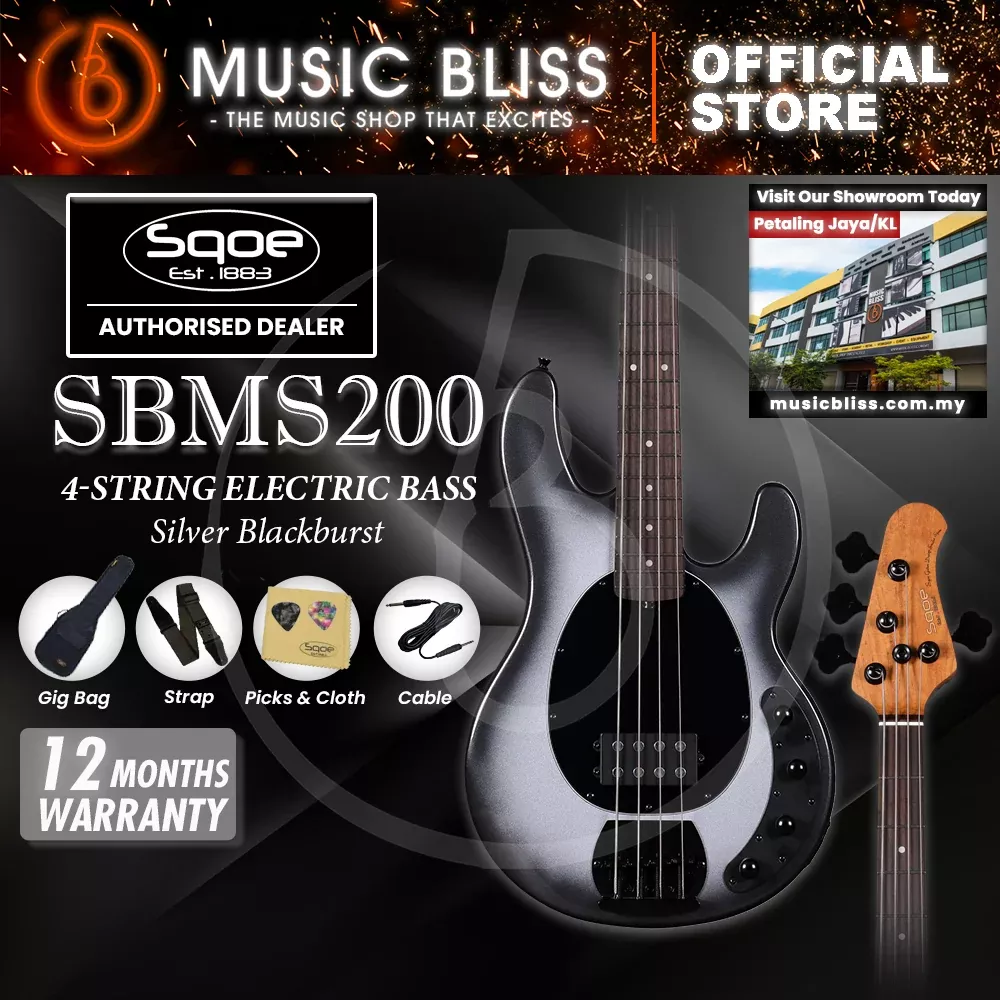SQOE SBMS200 4 String Bass Guitar – Silver Blackburst