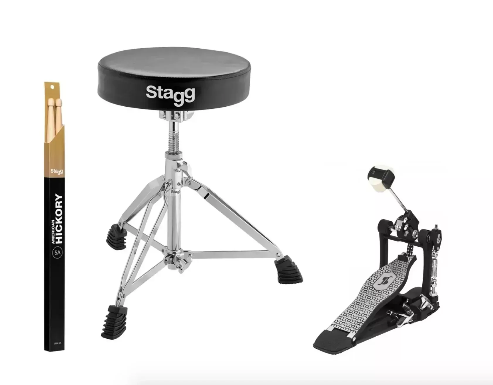 Stagg Drum Hardware Pack w/ Pedal, Sticks, & Throne