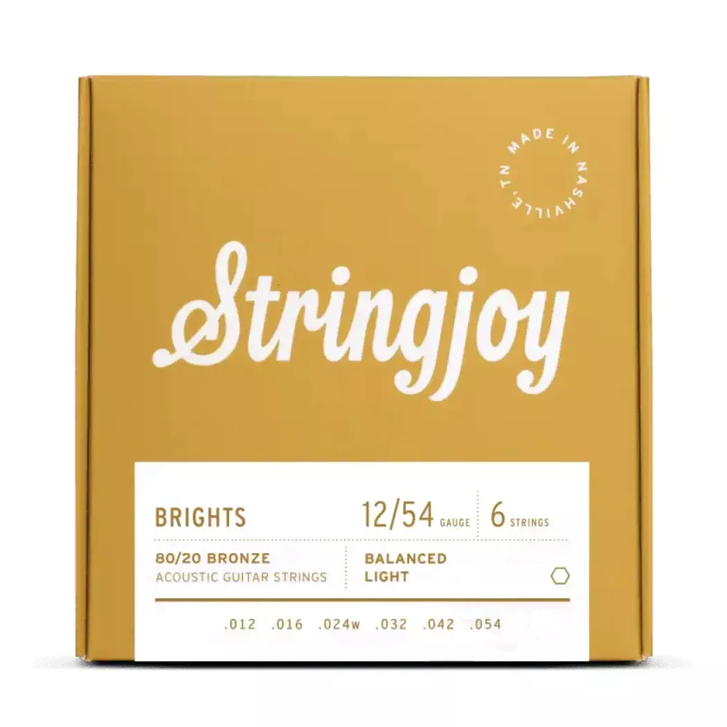 Stringjoy 12-54 Light Gauge Brights - 80/20 Bronze Acoustic Guitar Strings