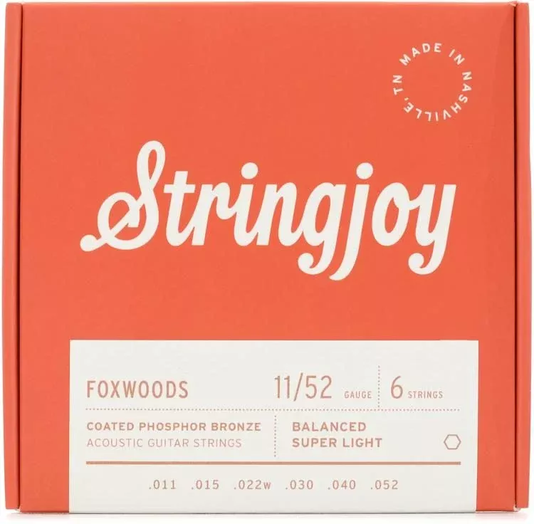 Stringjoy Foxwoods Coated Phosphor Bronze Acoustic Guitar Strings – Super Light Gauge (.011 – .052)
