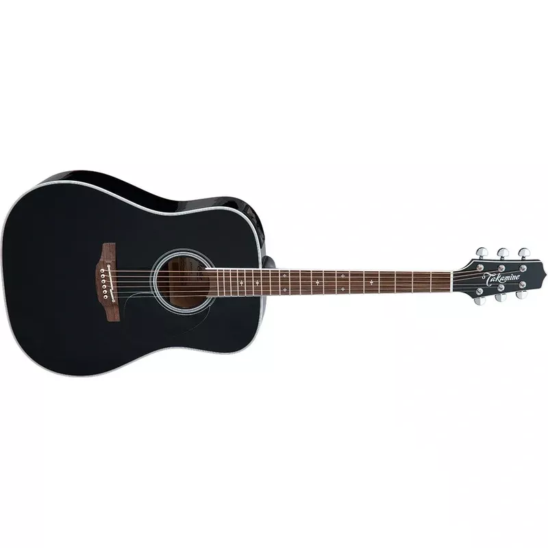 Takamine Solid Spruce Dreadnought Acoustic / Electric Guitar With Case, Gloss Black FT341