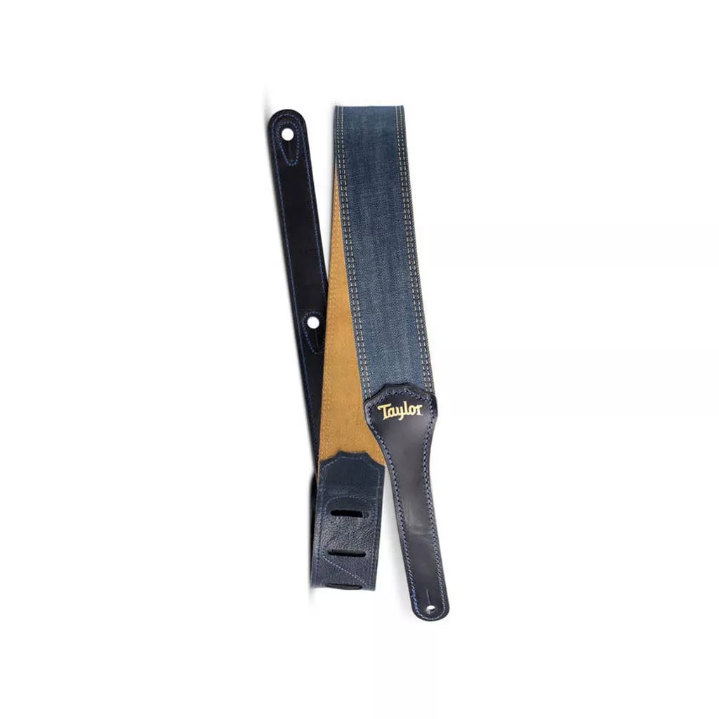 Taylor Blue Denim 2" Guitar Strap, Gold Logo