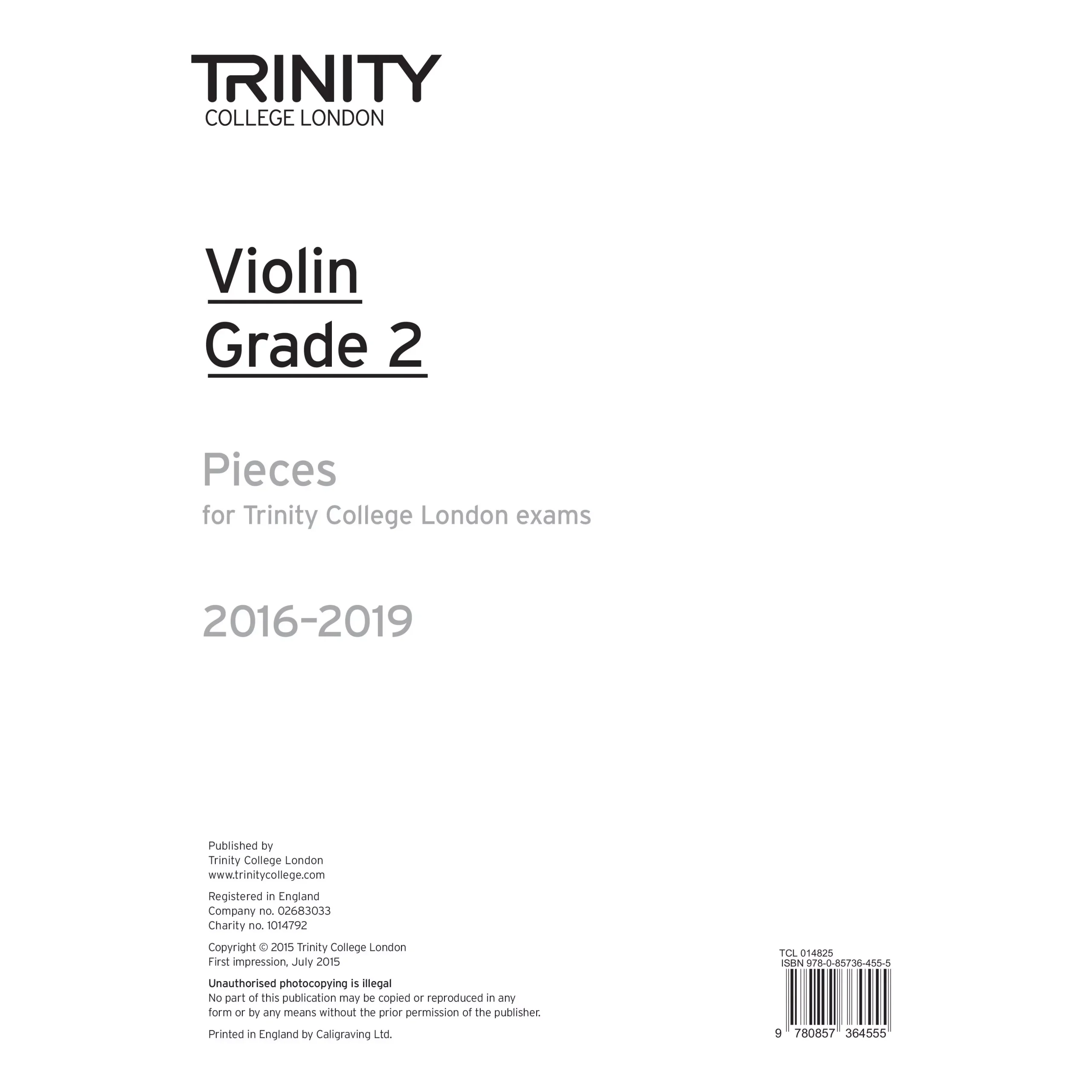 Trinity Violin 2016-19 Grade 2 Part Only