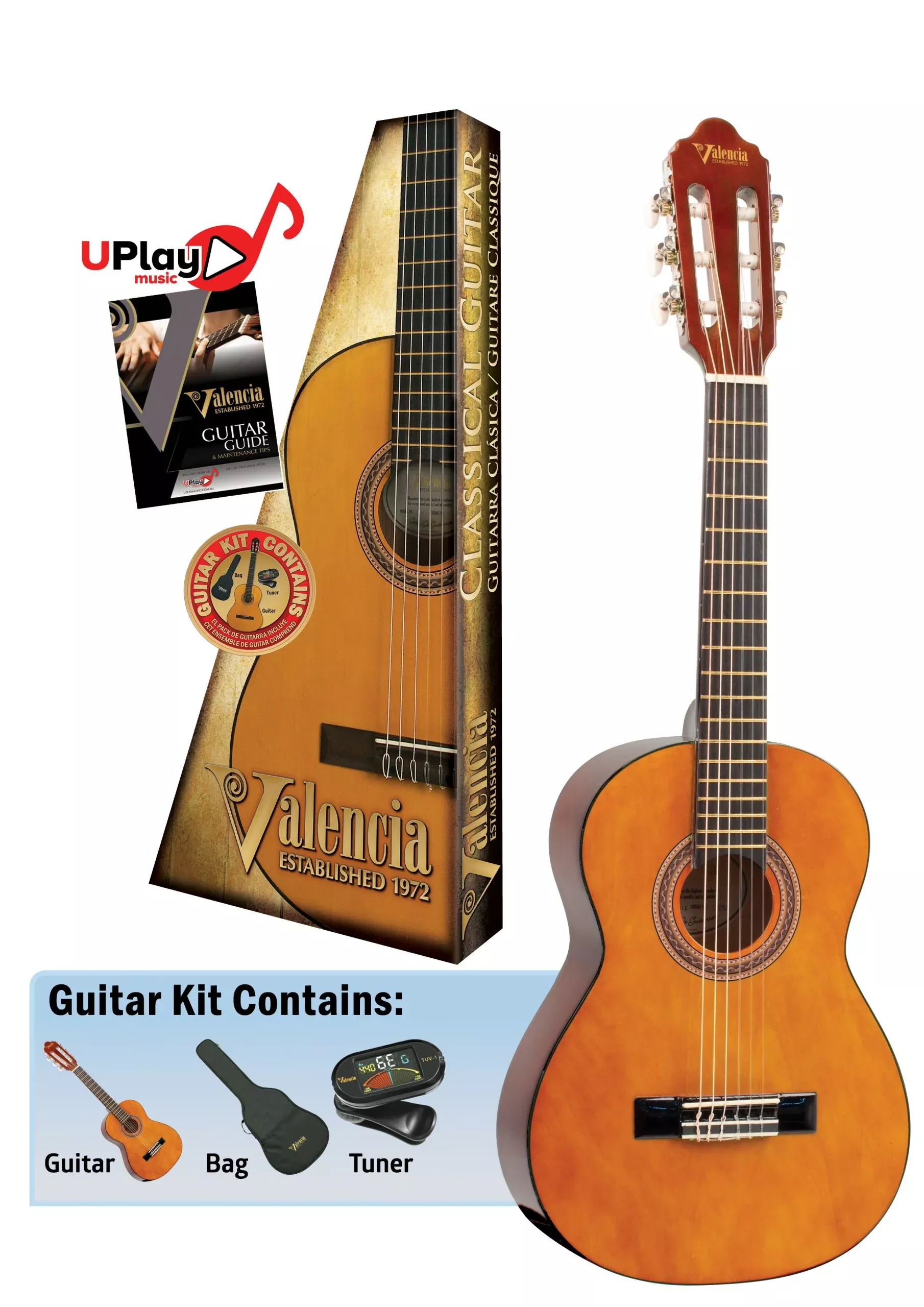 Valencia VC101K Classical Guitar Package – 1/4 Size – Natural