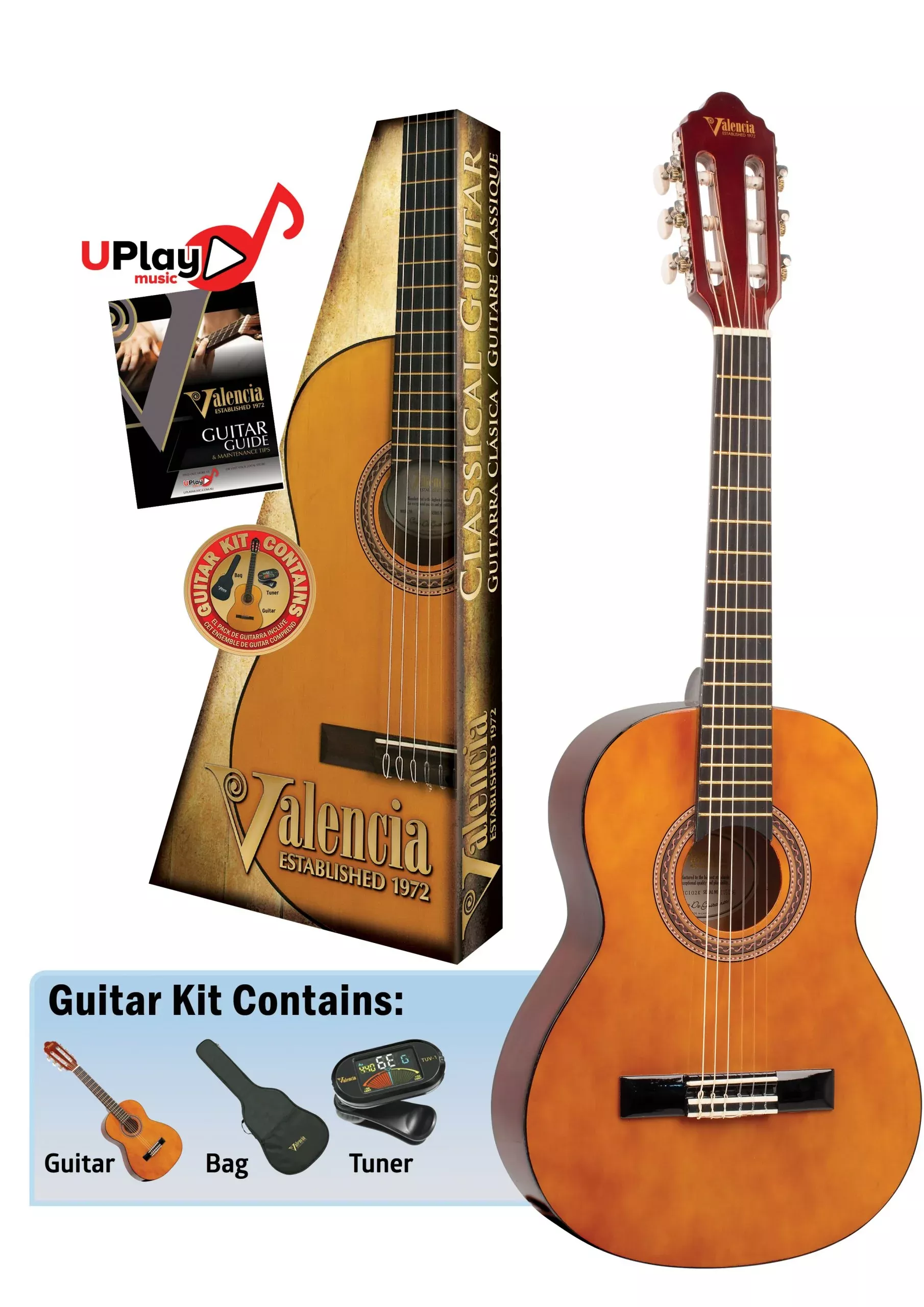 Valencia VC102K Classical Guitar Package – 1/2 Size – Natural