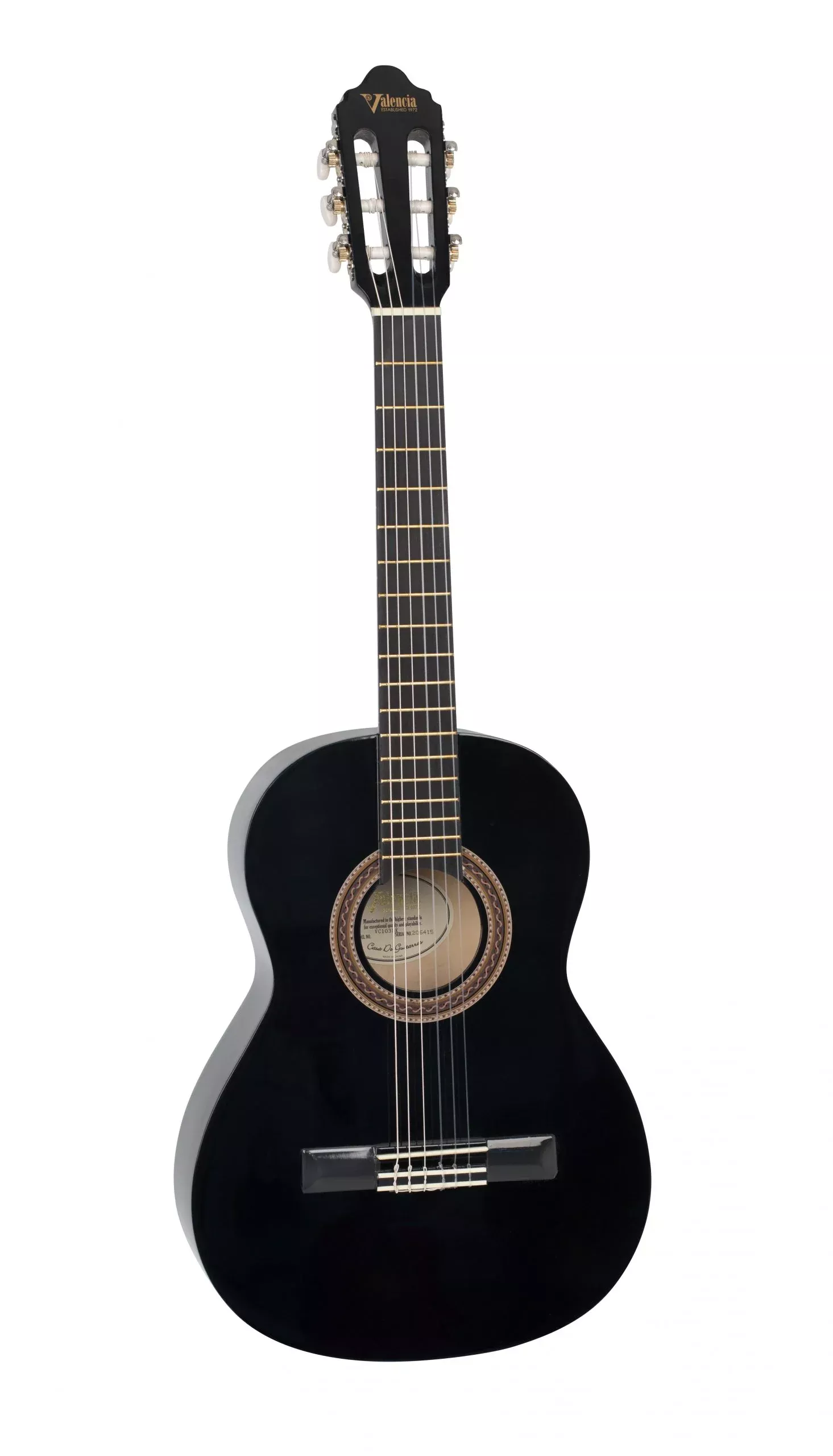Valencia VC103BK Classical Guitar - 3/4 Size - Black