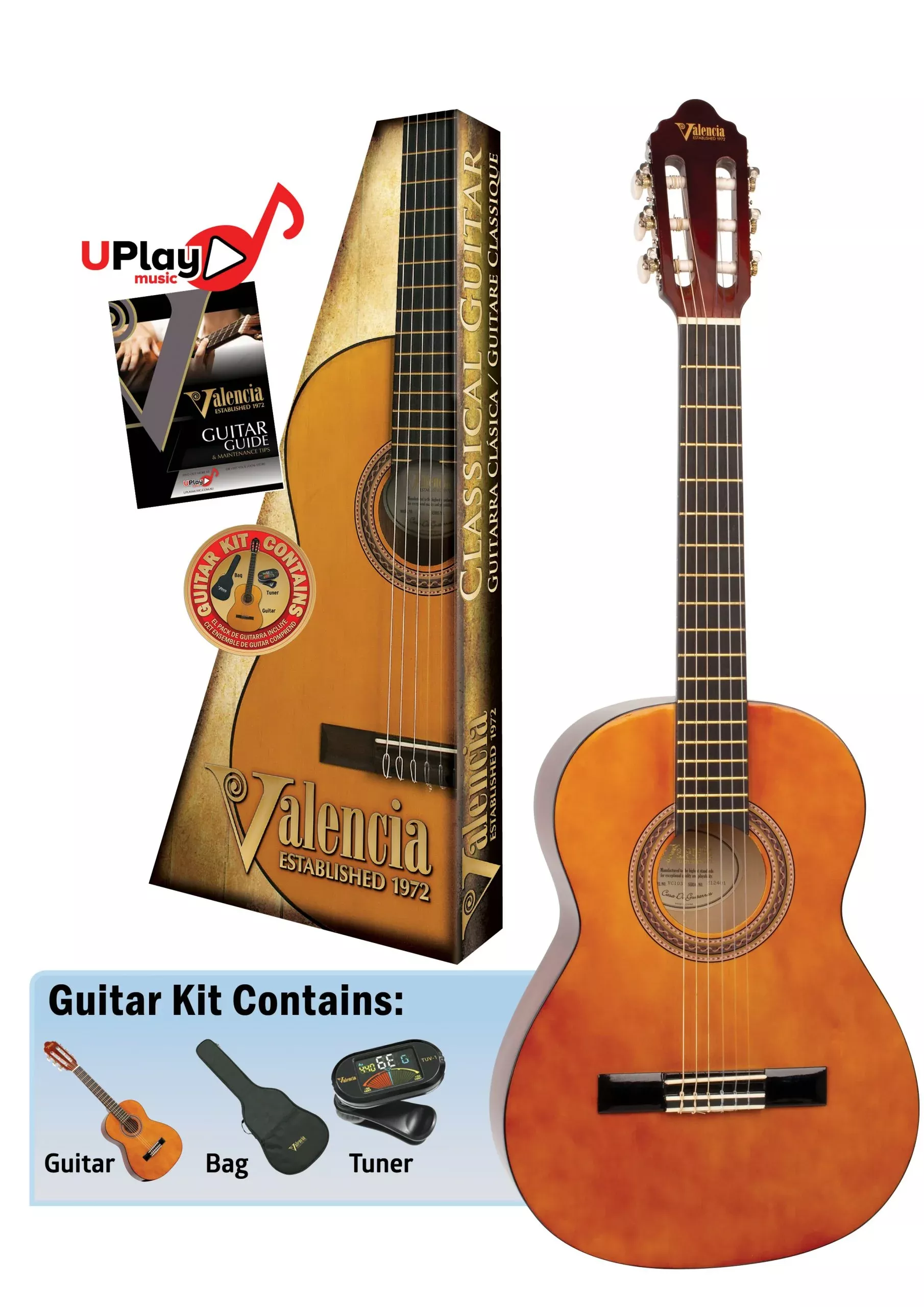 Valencia VC103K Classical Guitar Package – 3/4 Size – Natural