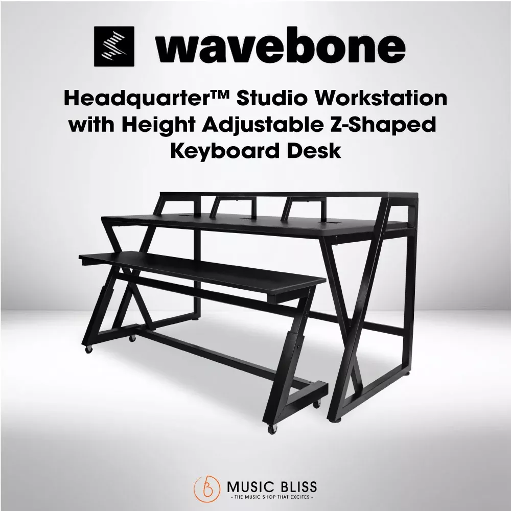 Wavebone Headquarter Studio Workstation Desk with Height Adjustable Z-Shaped Keyboard Desk (White)