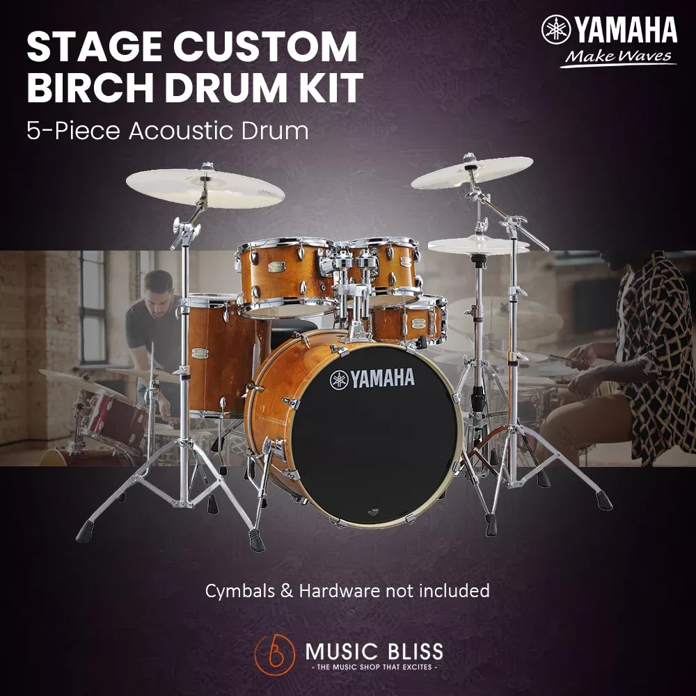 Yamaha Stage Custom Birch Shell Pack with Cymbal Set and Hardware Pack – 22″ Kick – Honey Amber