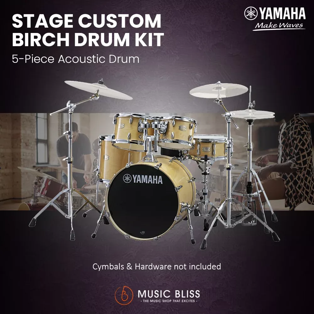 Yamaha Stage Custom Birch Shell Pack with Cymbal Set and Hardware Pack – 22″ Kick – Natural Wood