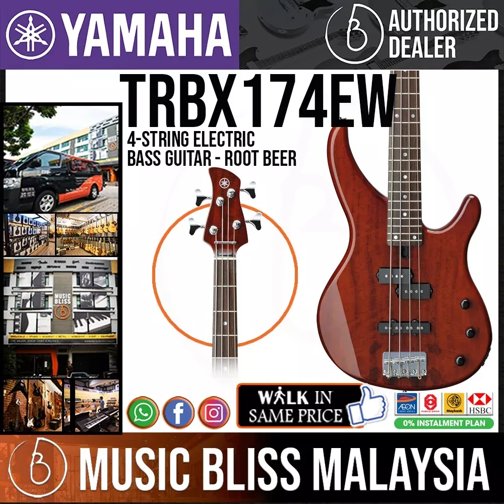 Yamaha TRBX174EW 4-string Electric Bass Guitar – Root Beer